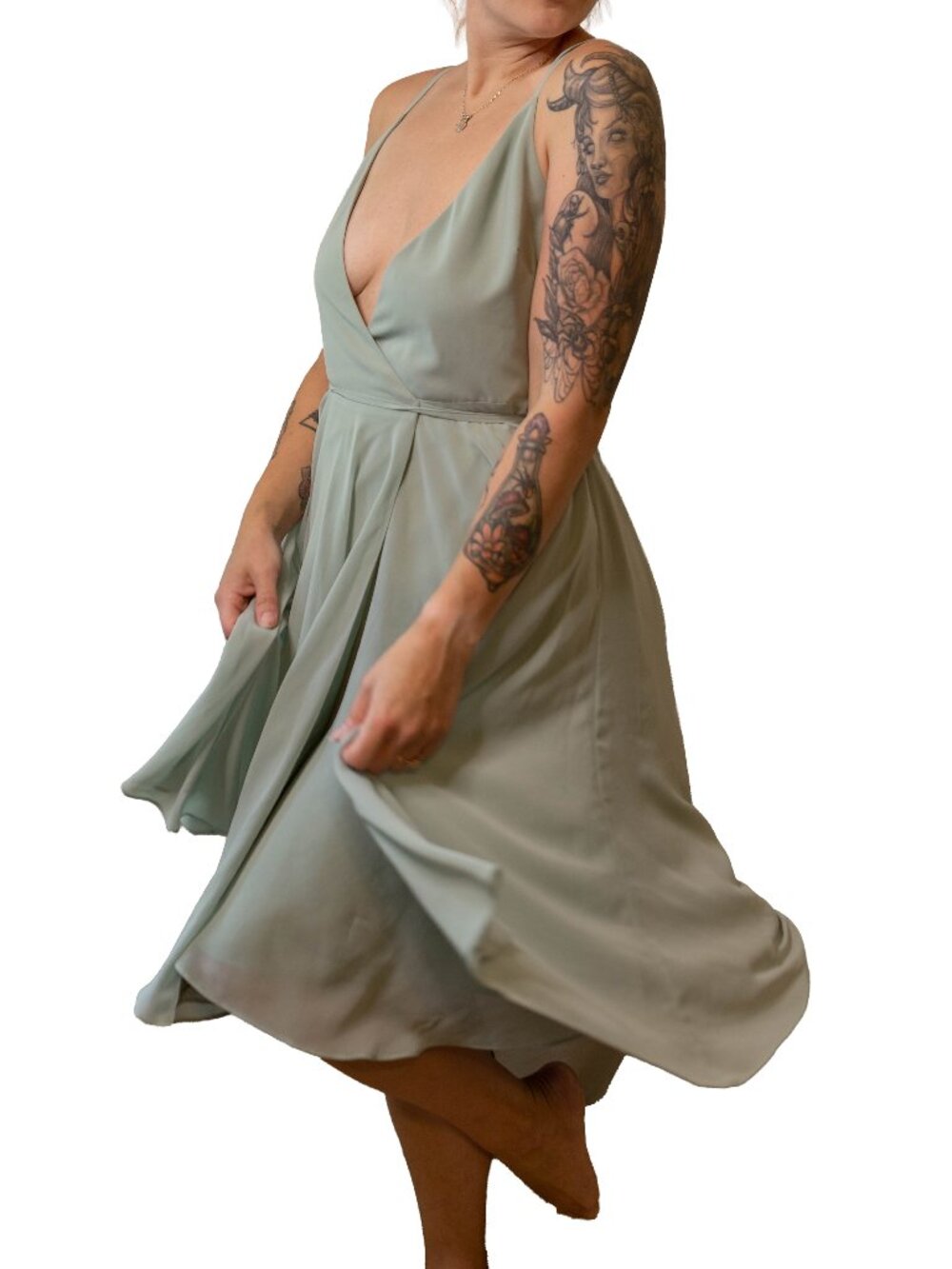 Jenny Yoo Collection Chiffon Wrap Dress Midi Length - Strapless - Green - Size 4